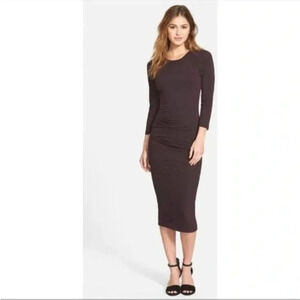 JAMES PERSE Fig Purple Brown Cotton Midi Dress Ruched Scoop Neck Size 1 US Small